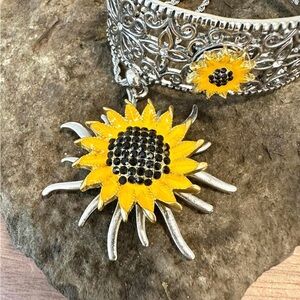Sunflower Silver and Yellow Necklace